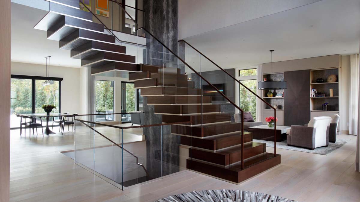 glass and metal floating custom staircase